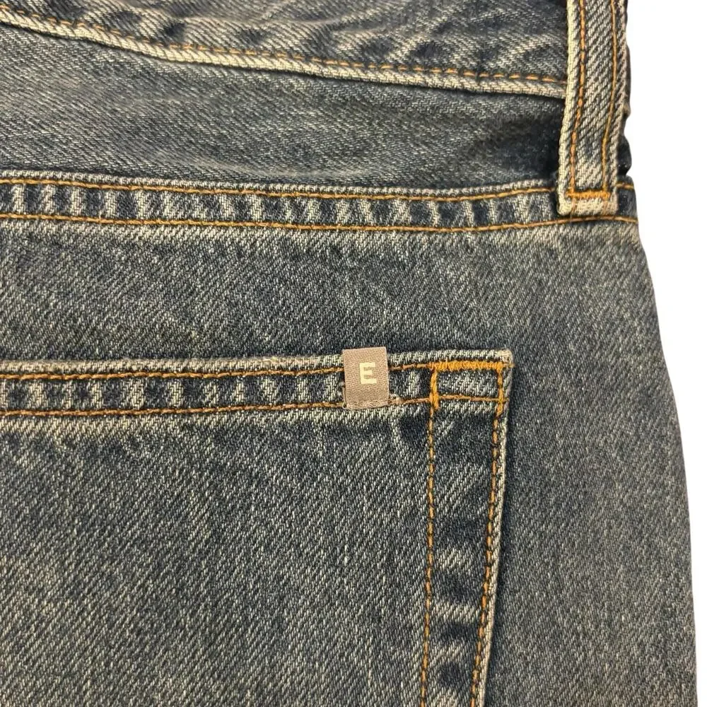 Everlane Relaxed Fit High Rise Button Fly Blue Frayed Hem Denim Shorts Size 27